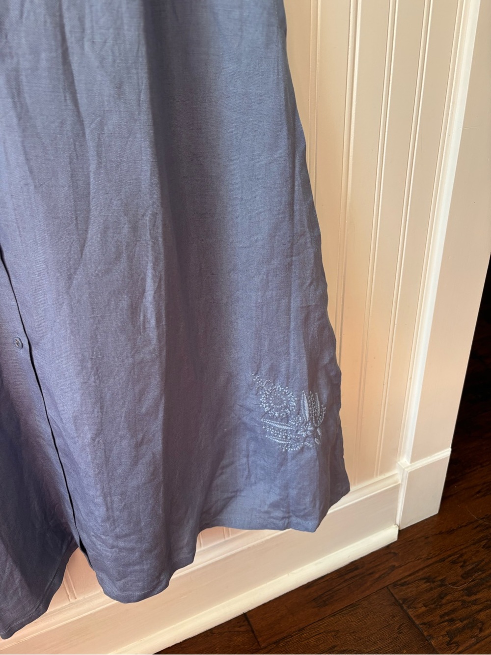 Embroidered Button-Front Maxi Dress in Dusty Blue - Picture 4 of 7